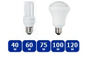 Energy Saving lightbulbs are usually available with this range of wattages